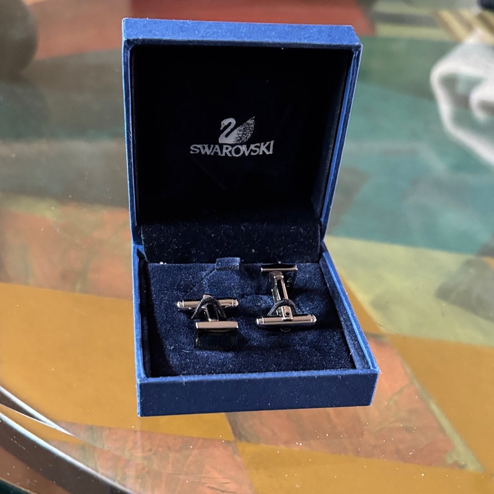 Swarovski Silver and Black Cufflinks